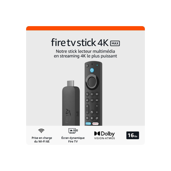 Amazon Fire TV Stick 4K Max Wi-Fi 6 avec télécommande Alexa – Streaming Ultra HD Dolby Vision Atmos pour TV HDMI