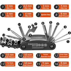 ROCKBROS Kit de Réparation Vélo 16 en 1 Multifonctions Noir