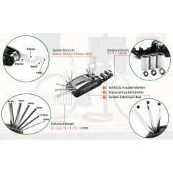 ROCKBROS Kit de Réparation Vélo 16 en 1 Multifonctions Noir